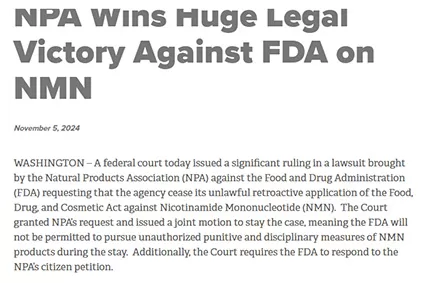 Reglas DE LA Corte Federal a favor de NPA, levanta la prohibición de NMN en los Estados Unidos